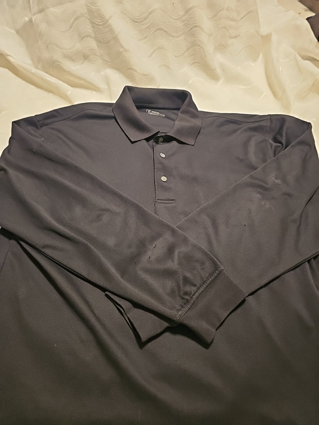 PGA Golf Tour Long Sleeve Black Polo Shirt Three Button Front Men's Large