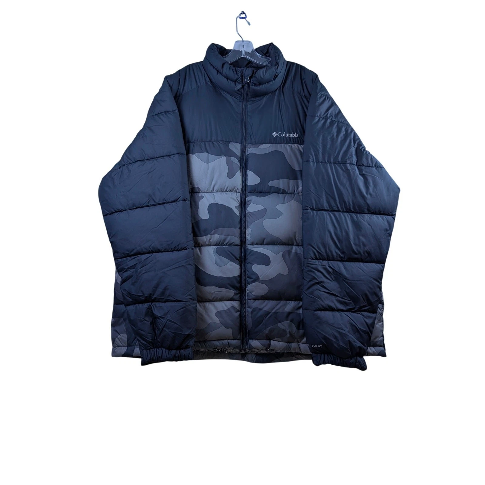 Columbia Pike Lake Puffer Jacket Omni Heat Mens 2XL Black Camo Winter Coat NWOT