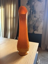 MCM Vintage LE Smith Bittersweet Orange Swung Vase 16.75" Thousand Eye