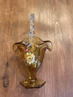 Fenton Basket S Stevens Signed Hand Pntd Snflwr & Berries W/ Sticker Ltd Ed