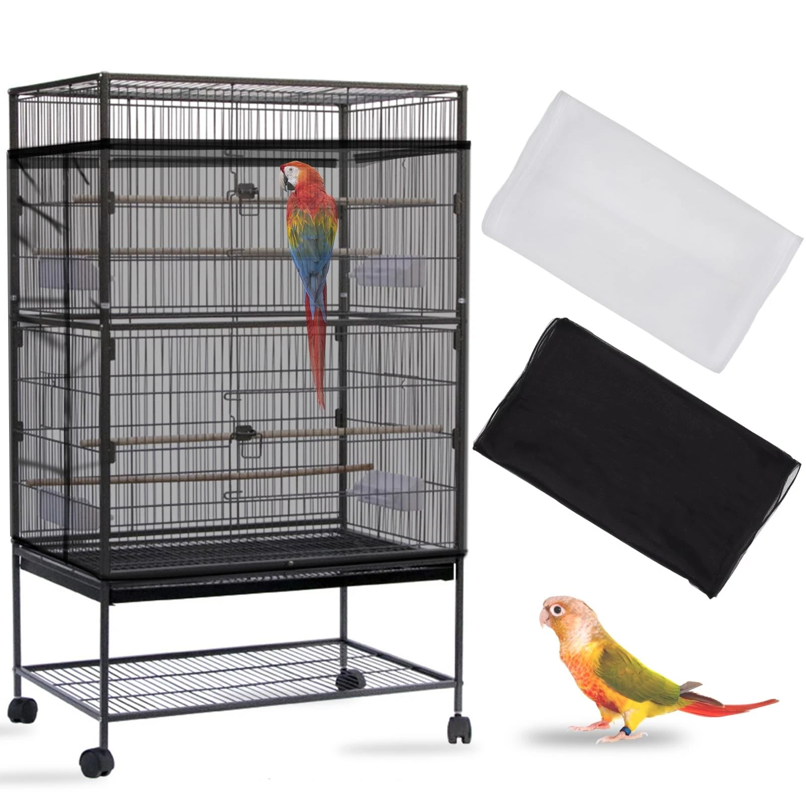 2PCS Bird Cage Catcher, Large Bird Cage Cover, Adjustable Soft Airy Nylon Mes...
