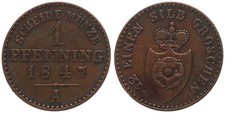 Old German States - Lip Detmold 1 Pfennig 1847 - Copper, 1.4g, Ø 17.5mm Km#251