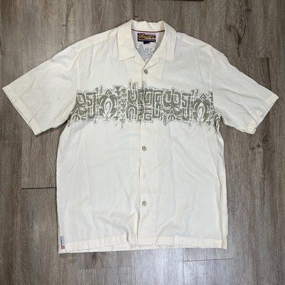 VTG Quicksilver Short Sleeve Shirt Button Up Medium Beige Hawaiian 90s