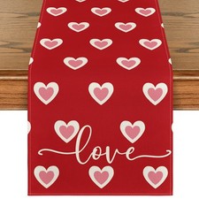 Red Love Hearts Valentine's Table Runner, Wedding Kitchen Dining Table Decoratio