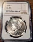 1924 Peace Silver Dollar - NGC MS64 - Frosty Luster - Nice Eye Appeal