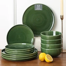 Ceramic 12 Pieces Dinnerware Set - Dinner Plates Salad Plates Cereal Bowls Set S