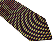 Brooks Brothers Makers Navy Blue Red Gold Woven Stripe Silk Tie Made in USA 3.5"