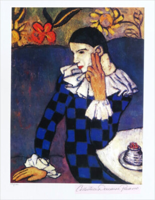 Pablo PICASSO Harlequin Leaning On Elbow Signed Stamped Giclee Print 15 x 10-1/2