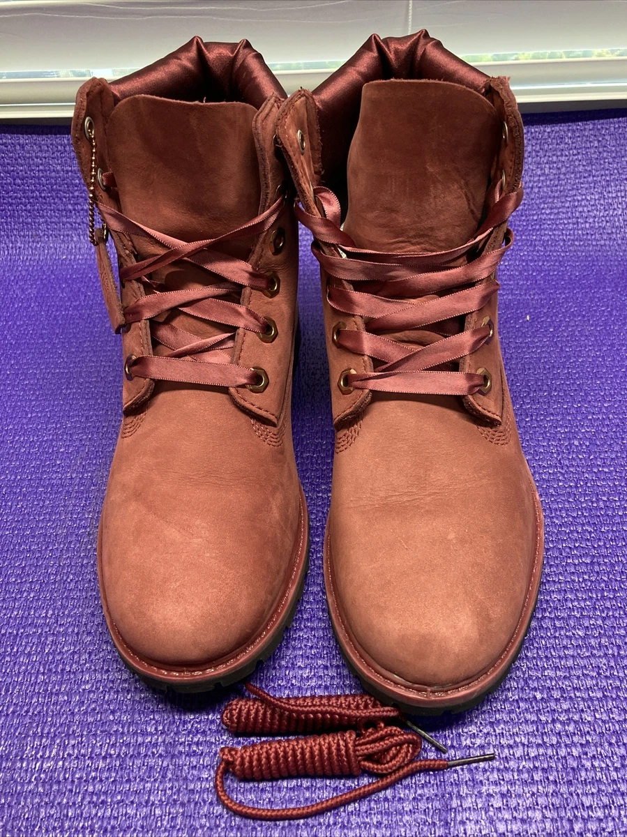 Timberland Women s 6 inch Waterproof Boot in Burgundy Nubuck TB0A1SC7 SZ 8.5