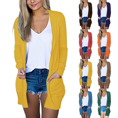 Long Sleeve Cardigan Women Fall Open Front Sweater With Pockets Casual Long Coat - Picture 2 of 105