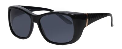 Foster Grant Damen Übergröße 70mm Fitover Sonnenbrille Glanz Schwarz Gold Band /