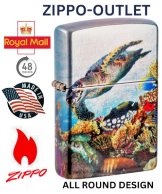 Brandneu Zippo Feuerzeug Deep Sea Turtle Fusion 540 Allover Fusion Tumbled Chrome