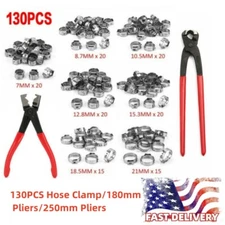 Hose Clamp Single Ear Stainless Steel Clip Crimp Air Water Fuel Pipe Set 130PCS