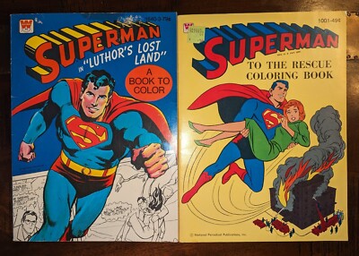 Vintage 1975 & 1964 Superman Whitman Coloring Books Lot - Luthor's Lost Land 