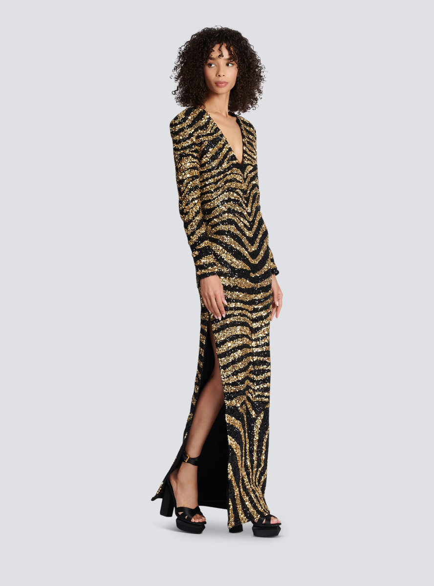 $9500 New BALMAIN Embroidered Zebra Long Dress Gold Black Sequins Gown 36 | eBay $9500 New BALMAIN Embroidered Zebra Long Dress Gold Black Sequins Gown 36 | eBay