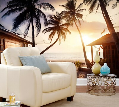 3D Beach Coconut Tree G8874 Wallpaper Wall Murals Removable Self-adhesive Honey