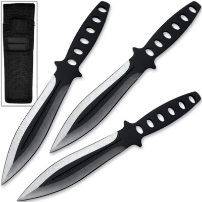 KNIFE KING DeadEye Precision Throwing Knife Set 3pc Two Tone Black Finish Stainless Steel
