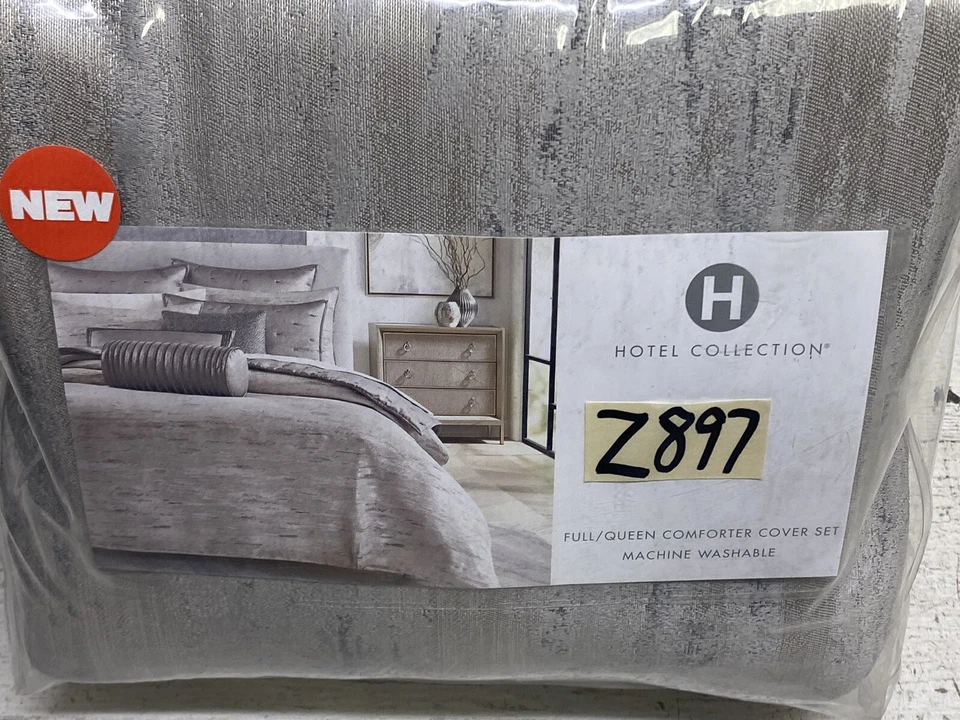 Hotel Collection Impasto Stone Full / Queen Duvet Cover & Sham 3pc Set Gray New - Image 3 of 4