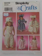 SIMPLICITY CRAFTS PATTERN 8209 18" DOLL CLOTHES BRIDAL GOWN BRIDESMD UNCUT 1998