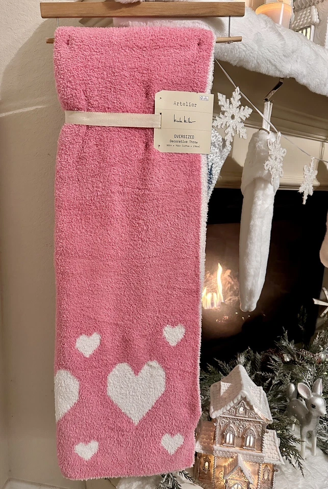 Nueva Manta Nicole Miller Rosa y Blanco Grande Corazón Tiro San Valentín Foto 2 de 4