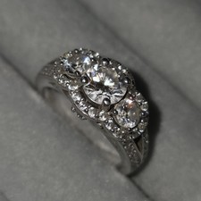 Sterling Silver 925 Rhodium Plated Size N  3-stone 0.8ct CZ Split Shank Ring