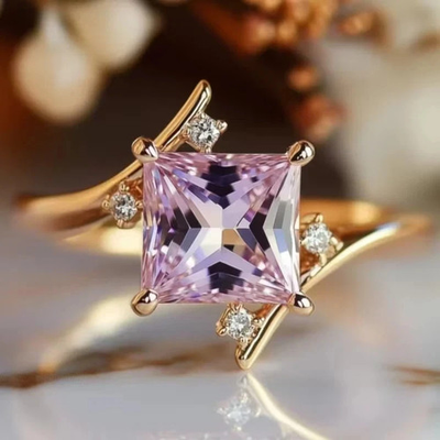 #ad 2.20Ct Princess Cut Natural Pink Sapphire Diamond Wedding Ring 14K Yellow Gold $273.59