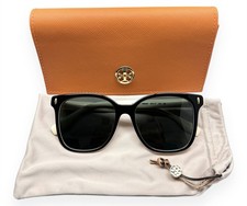Tory Burch Sunglasses Polished Black Ivory Gold Logo TY 7203U 1988/87 with Case