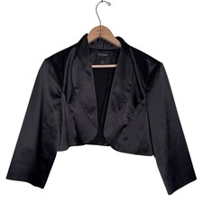 WHBM Black Satin Shawl Collar Bolero Shrug Jacket 3/4 Sleeves Size Large