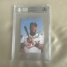 KIRBY PUCKETT AUTOGRAPHED TEAM POST CARD  BECKETT CERTIFIED BOLD BLACK AUTO