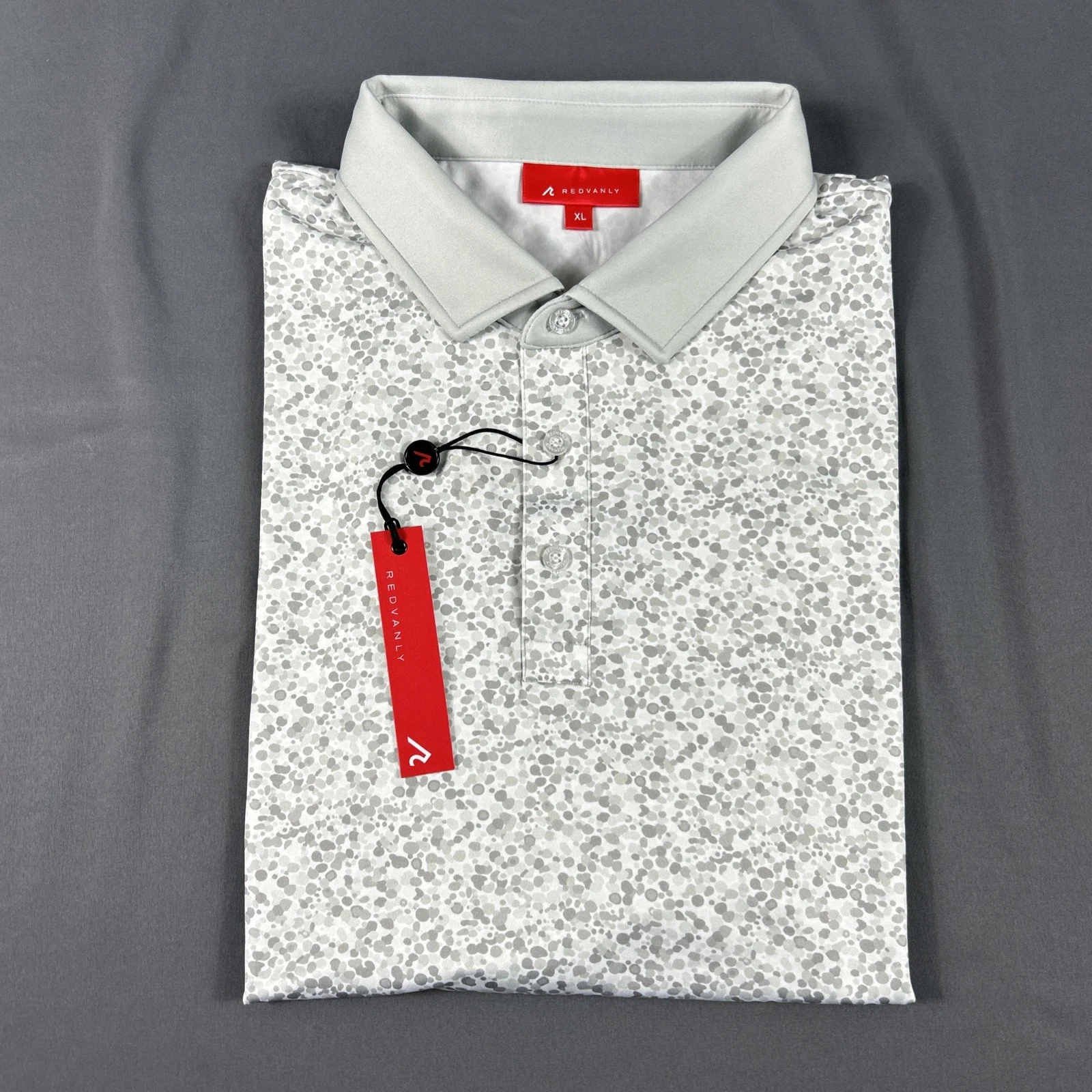 Redvanly Golf Shirt Polo Sleeve Logo Eaton Print XL Glacier Gray NWT MSRP $110