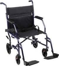 Carex Transport Wheelchair With 19 inch Seat, Folding Chair Blue