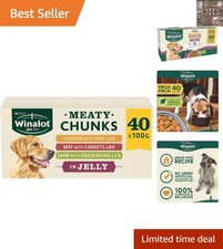 Meaty Chunks Wet Dog Food in Jelly - Beef, Chicken, Lamb 40x100g Pouches 4.00 per kilo