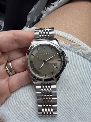 GUCCIグッチ Gタイムレス126.4 YA126406 GUCCI YA126406 Brown Dial G Timeless Date 126.4 Series Silver Tone