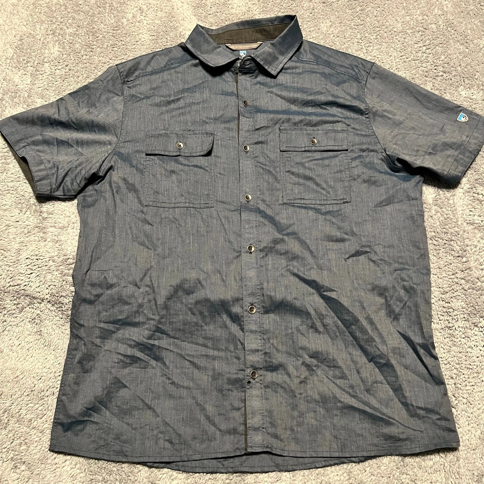 Kuhl Shirt Mens Large Blue Lightweight Button Pockets Hiking Short Sleeve