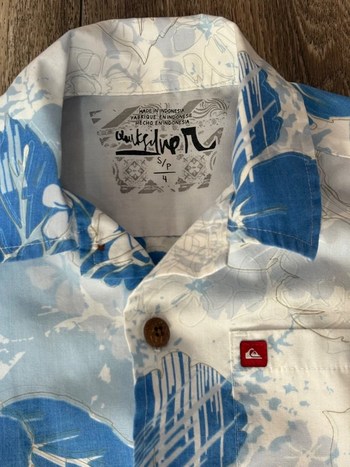 CAMISA QUIKSILVER NIÑOS PEQUEÑOS TALLA 4 HAWAIANA FLORAL MANGA CORTA BOLSILLO AZUL Foto 3 de 4