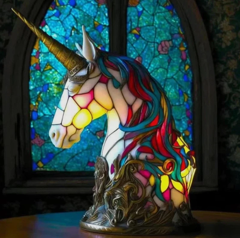 Stained Glass Lamp Tier Tischlampe Serie Gebeizt Harz Nachtlicht Home Ornament - Bild 2 von 4