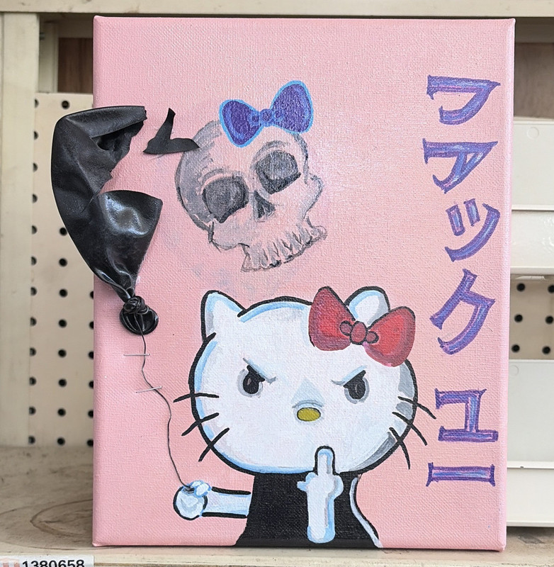 Hello Kitty Acrylic Painting on Canvas 8x10 Cartoon Pop Art OOAK Unframed