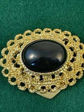Vintage Signed PARK LANE Goldtone Black Oval Shape Scarf Clip