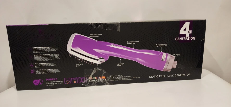 Cepillo soplador Royale 3 en 1 secador de pelo sin estática, peinado, desenredante púrpura Foto 2 de 4