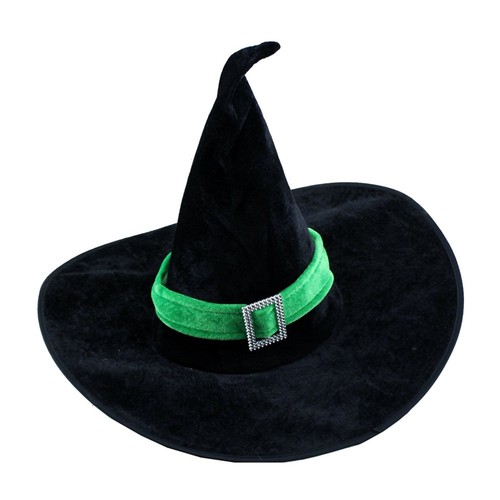 Chapeau de sorcière noir pour femme avec cheveux gris + nez de sorcière pour Halloween gothique