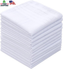 GB Men'S Handkerchiefs 100 Cotton Solid White with Stripe Large Classic Hankies