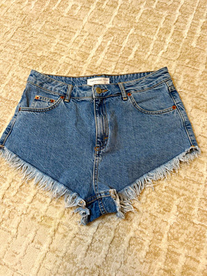 Topshop KIRI High Rise Cut Off Denim Shorts Blue US 8