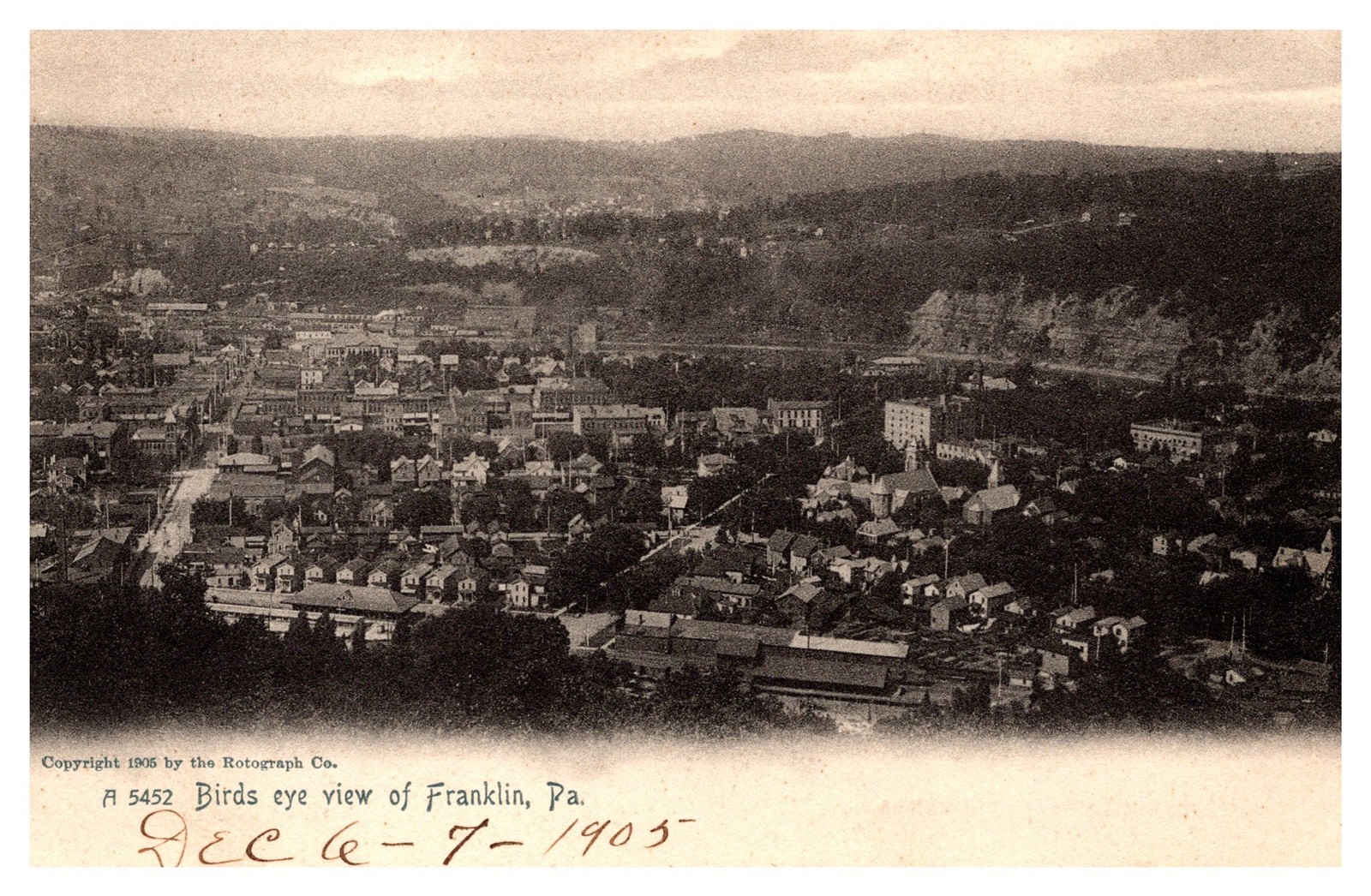 Franklin PA Birdseye View Of Town In C1905 Postcard AH9