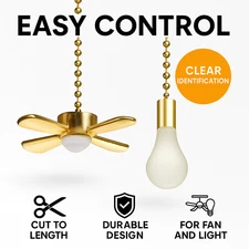 Ceiling Fan Pull Chain Set Gold Light Bulb & Fan Ornaments Decorative Extension