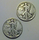 Lot of Two 1941 Walking Liberty Half Dollar Coins, 90% Silver, 1939-D and 1941-D