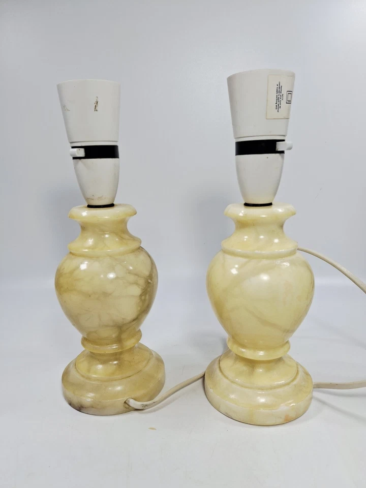 Pair of Small Table Lamps Faux Marble/Alabaster? Cream Decor AF see description - Image 3 of 4