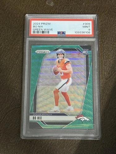 2024 Panini Prizm - Rookies Bo Nix #309 Green Wave Prizm (RC) PSA 9 Mint