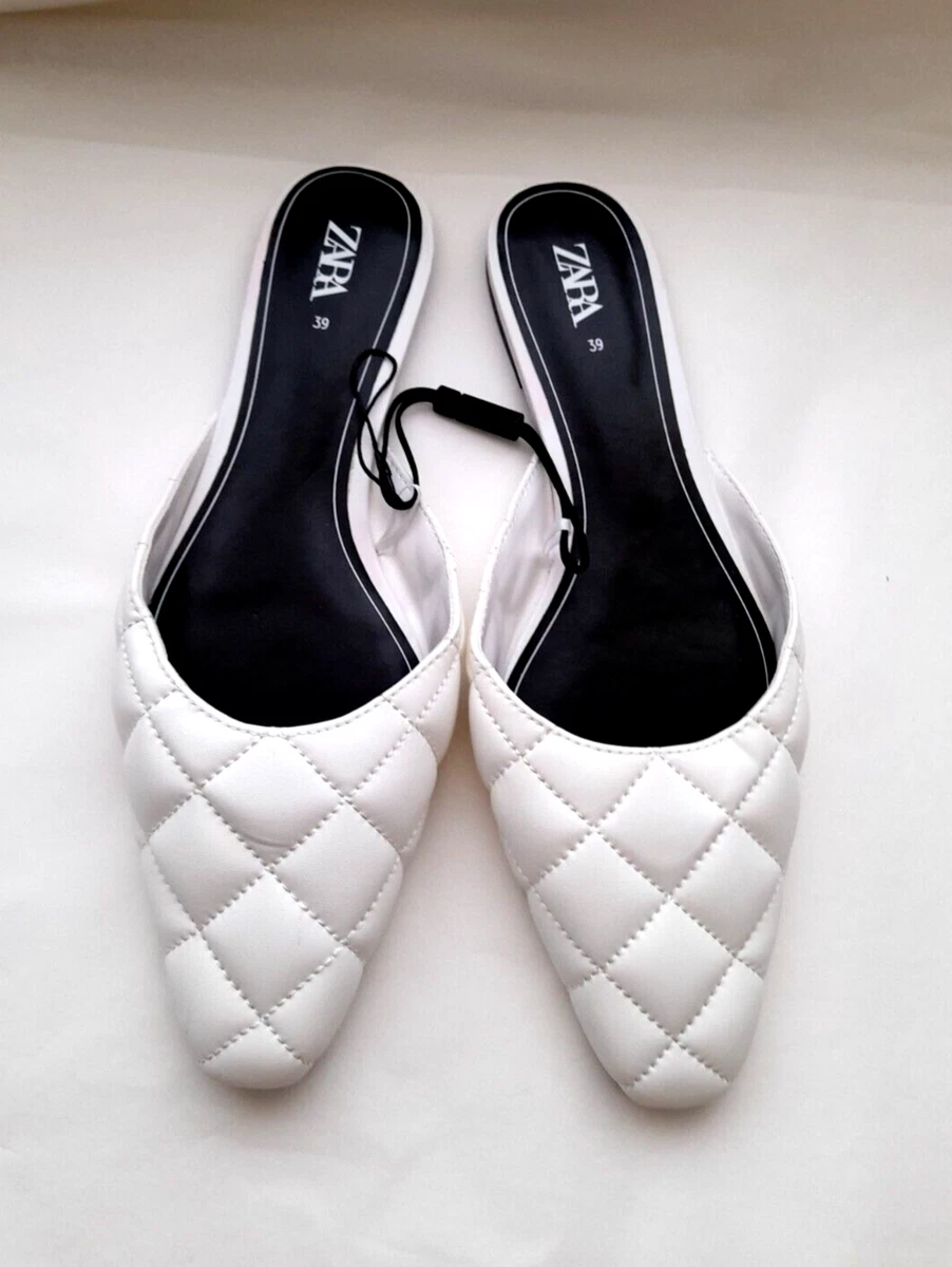 ZARA White Quilted Flat Mules Shoes UK 6 39 NEW eBay