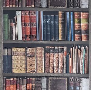 bookshelf wallcoverings shelf roll antique brown 3d books
