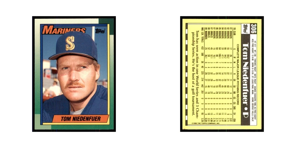 Tom Niedenfuer 1990 Topps Tiffany #306 Seattle Mariners Baseball Card NM - Image 3 of 3